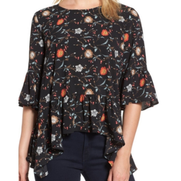 Gibson Tops - Gibson Ruffled Handkerchief Hem Top